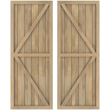 Americraft 6-Board Wood 2 Equal Panel Frmd Board-n-Batten Shutters W/ Dubl Z-Bar, ARW102BF621X72UNH
